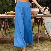 abordables Pantalon uni en coton et lin-Femmes Pantalon en coton et lin Slacks Mode Longueur complète Naturel Uni Taille Élastique Extérieur Confortable Décontracté Quotidien Week-end Magenta foncé Vin Bleu marine Bleu ciel clair Été Coupe