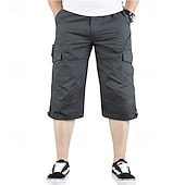 abordables Outdoor-Men's Cargo Shorts Shorts Summer Shorts Drawstring Elastic Waist Multi Pocket Plain Comfort Wearable Calf-Length Outdoor Sport Daily Fashion Casual Black Khaki