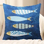 baratos Fronhas de Almofadas de Decoração-Capa de Almofada Decorativa com Conchas do Oceano 1PC Almofada Quadrada Macia para Sofá Capa de Almofada para Quarto Sala de Estar Cadeira