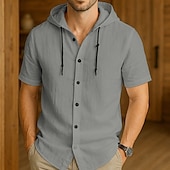 voordelige heren overhemd met knopen-Voor heren Overhemd met knopen Overhemd met capuchon Zwart Wit khaki Grijs Licht Blauw Korte mouw Effen / effen kleur Capuchon Vakantie Casual Capuchon Kleding Polyester Modieus