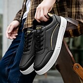 levne Pánské tenisky-pánské bílé tenisky - materiál z umělé kůže se zlatými akcenty, stylový design pro denní nošení i běžné události