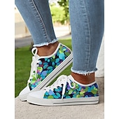 cheap Women&#039;s Sneakers-Women’s Lace - Up Canvas Sneakers with Floral Print – Casual &amp; Youthful Style for Teenagers and Young Women in School, Street Outings &amp; Casual Gatherings