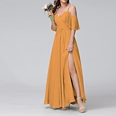 abordables Robe de cocktail-Femmes Robe Longue Maxi Robe Robe de Bal Robe de Soirée Robe de Cocktail Mode Soirée Occasion Spéciale Date Coupe régulière Uni Manche Courte Col en V Jaune Vert Claire Bleu Vert Été