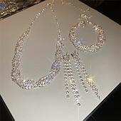 abordables Parures de Bijoux-Parure de bijoux 3 Argent Zircon Chrome Argent 1 Collier 1 Bracelet Boucles d&#039;oreilles Femmes Élégant ancien Mode Mignon Le style rétro Classique Géométrique Parure de Bijoux Pour Mariage Soirée