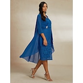 abordables Ensembles de robes-Femme Robe Ensemble Robe dentelle Robe casual Robe de Mousseline Elégant Décontractées Plein Dentelle Robe mi-longue manche longue Col V Sortie Vin Bleu Automne Hiver Standard