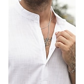 economico Camicie di lino-Per uomo Camicia Camicia di lino Camicia popover Camicia casual Camicia di cotone Semplice Vacanza Camicia hawaiana Nero Bianco Giallo Verde chiaro Manica Lunga Colletto alla coreana Primavera Autunno