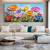abordables Peintures fleurs/botaniques-Peinture de fleurs sauvages faite à la main, texture 3D peinte à la main, peinture de fleurs en fleurs, toile extra large, peintures à l&#039;huile de flore, art mural, peintures à l&#039;huile botaniques,