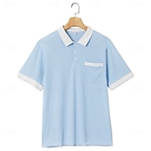billiga Herrars klassiska polo-Herr Golftröja Piképikétröjor Arbete Ledigt Kavajslag Ribbstickad polokrage Kortärmad Grundläggande Modern Färgblock Lappverk Ficka Vår &amp; sommar Normal Svart Vinröd Marinblå Ljusblå Golftröja