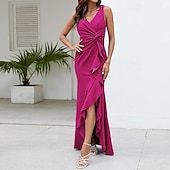 voordelige Feestjurken-Dames Halflange jurk Feestjurk Cocktail jurk Bruiloft gast jurk Elegant Modieus Bruiloft Feest Speciale gelegenheden  Normale pasvorm Effen Mouwloos V-hals Zwart Wijn Rood Marineblauw Zomer