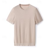 tanie Męskie elitarnie koszulki i tank topy-męska jedwabna bawełniana mieszanka lyocellu t-shirt krótki rękaw okrągły dekolt lato gładki żakard elegancki klasyczny okrągły dekolt minimalistyczny wakacje dom bawełna czarny niebieski granatowy top koszulka męska