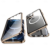 abordables Coques iPhone-téléphone Coque Pour iPhone 14 Pro Max Plus iPhone 13 12 11 Pro Max Adsorption Magnétique Avec Magsafe Double Face Antichoc Verre Trempé Métal