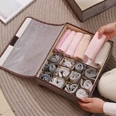 cheap Clothes Drawer Organizers-Sock Underwear Drawer Organizer Storage Box, Foldable Divided Storage with Lid, Cotton Linen Fabric, Bra and Panties Organizer, Dust-Proof Clothing Storage Box for Home Use