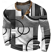 economico Geometrico-Per uomo Pop art Color Block Geometrico Camicia Henley Waffle Stile casual Classico Manica lunga Stampa 3D Di tendenza Originale Essenziale Esterno Giornaliero Primavera &amp; Autunno Rosso Blu Marrone