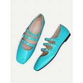 voordelige Platte damesschoenen-Rode Mary Jane-flats van lakleer uit de jaren 30 voor dames met drievoudige gespen – retro klassieke schoenen voor feestjes en dagelijks gebruik