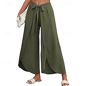 economico Pantaloni in lino e cotone semplici-Per donna Pantaloni in cotone e lino Pantaloni Eleganti Casual Lunghezza intera Naturale Semplice Elastico in vita All&#039;aperto Confortevole Streetwear Uscire Aalbicocca Giacinto Blu cielo chiaro Nero
