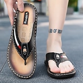 billige Ferietøfler-marineblå flip-flop-sandaler i imitert skinn for menn – myke og komfortable med stroppdetaljer, ideell for uformelle sommerdager, avslapning på stranden og ved bassenget