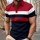 billiga Klassisk pikétröja för män-Multipack 3 par Herr Kavajslag Kort ärm Grå + röd + blå Knapp upp Polos Golftröja Golf pikétröjor Lappverk Färgblock Semester Dagliga kläder Polyester Sommar