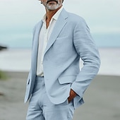 abordables Maillots de plage-Costumes décontractés d&#039;été pour hommes mariages bleu ciel sauge mode quotidienne couleur unie ajustement standard 2 pièces à simple boutonnage deux boutons