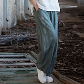 economico Pantaloni in lino e cotone semplici-Per donna Pantaloni in cotone e lino Pantaloni Eleganti Moda Streetwear Lunghezza intera Naturale Tinta a nodi Tasca Elastico in vita Comodo All&#039;aperto Confortevole All&#039;aperto Vacanza Abbigliamento