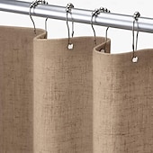 cheap Shower Curtains-Linen Feel Shower Curtain with 12 Hooks Beige Boho Farmhouse Shower Curtains for Bathroom Natural Cloth Cotton Fabric Liner