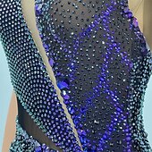 billige Figur skating kjoler-Kjole til kunstløp Dame Jente Skøyteløp Kjoler Blå / Svart Lapper Asymetrisk kant Netting Spandex Høy Elastisitet Trening Konkurranse Skøyteklær Klassisk Krystall / Rhinstein Ermeløs Skøyting Kunstløp