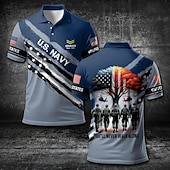 ieftine Festival-Ziua Independenței Americane Bărbați Drapelul SUA american Militar Polo Manșon scurt Tricouri de polo Cămăși cu guler Casual În aer liber Purtare Zilnică Imprimare 3D Vară Albastru piscină