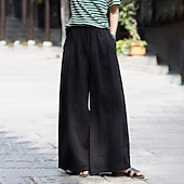 economico Pantaloni in lino e cotone semplici-Per donna Pantaloncini in cotone e lino Pantaloni ispirati al lino Pantaloni in cotone e lino Streetwear Casual Lunghezza intera Naturale Semplice Tasca Elastico in vita All&#039;aperto Confortevole