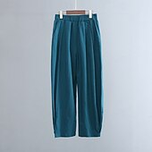 baratos Calça de linho de algodão simples-Mulheres Calças de linho de algodão Calças Roupa de rua Casual Comprimento total Natural Tecido Bolsos Cintura elástica Confortável Rua Para Noite Adamascado Preto Branco Amarelo Verão Normal