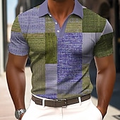 cheap Men&#039;s Color Block Polo-Men&#039;s Color Block Polo Short Sleeve Polo Shirts Collared Shirts Casual Outdoor Athleisure Daily Wear 3D Print Summer Blue Purple Green