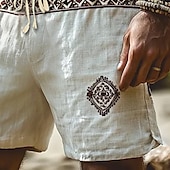 economico Vacanza-Per uomo Shorts Shorts di Lino Pantaloncini Estivi Shorts da Spiaggia Coulisse Elastico in vita Gamba Dritta Geometrico Semplice Comodità Traspirante Lunghezza al ginocchio All&#039;aperto Quotidiano Ferie