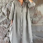 cheap Dresses-Women&#039;s Midi Dress Cotton Linen Dresses Casual Dress Fashion Outdoor Party Holiday Regular Fit Plain Long Sleeve Crew Neck Light Green Pink Grey Summer
