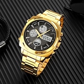 abordables Relojes digitales-Reloj Electrónico LED de Acero Inoxidable Completo para Hombre SKMEI Lujo de Doble Hora Cronógrafo Digital Reloj Deportivo Impermeable