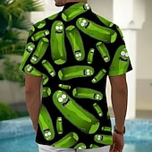 cheap Food &amp; Drinks-Men's Funny Pickle Shirt Summer Hawaiian Shirt Button Up Shirt Short Sleeve Hawaiian Vacation Holiday Beach Wear Summer Spring Turndown 3D Print Collared Shirts Front One Pocket Black