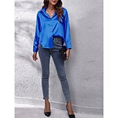 voordelige Dames eenvoudige tops-Dames Overhemd Effen Kleur Bloemig Effen Stijlvol Modern Casual Lange mouw Overhemdkraag Normale tops Dagelijks Knop Zwart Wit Blozend Roze Wijn Marine Blauw Zomer Lente
