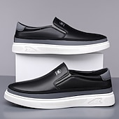 baratos Ténis para Homem-Tênis masculinos slip-on brancos com detalhes em PU – calçados leves e modernos para streetwear, viagens e trajes casuais