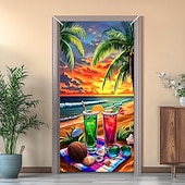 cheap Garage &amp; Door Banners-Beach Drinking Door Decorations Door Covers Door Tapestry Door Curtain Decoration Backdrop Indoor/Outdoor Door Banner for Front Door Farmhouse