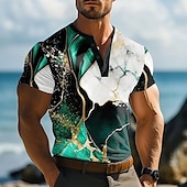cheap Geometrical-Men&#039;s Marble pattern T Shirt Henley Shirt Short Sleeve Designer Retro Vintage Trendy Street Casual Daily Summer Spring Blue Yellow Green Brown Henley Henley T-Shirt
