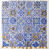 abordables Mangas &amp; Bufanda-Bufanda con estampado bohemio azul, 100 % poliéster, transpirable. &amp;Chal de playa decorativo, resistente al sol, con flecos, estilo bohemio inelástico, lavable a mano - sin plumas