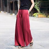 economico Pantaloni in lino e cotone semplici-Per donna Pantaloncini in cotone e lino Pantaloni ispirati al lino Pantaloni in cotone e lino Streetwear Casual Lunghezza intera Naturale Semplice Tasca Elastico in vita All&#039;aperto Confortevole