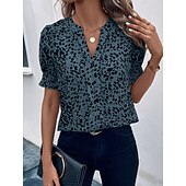 billige Kvinnenes Kunst &amp; Design Topper-Kvinners Bluse Grafisk Prikkete Elegant Casual Korte Ermer V-Hals Vanlige Topper Daglig Ferie Svart Gul Rosa Blå Beige Sommer