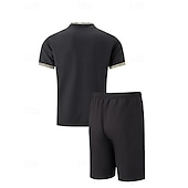 cheap Men&#039;s Tee Sets-Men&#039;s Waffle Shirt T-shirt Suits 2 Pieces Outfits Tee &amp; Shorts Short Sleeve Standing Collar Summer Color Block Fashion Casual 2 Piece Front Pocket Vacation Daily Wear Going out Black White Royal Blue