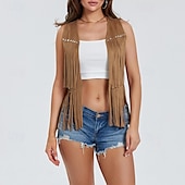 cheap Boho Tops-Women&#039;s Blouse Plain Active Modern Sleeveless V Neck Regular Tops Daily Holiday Fringe Black White Yellow Army Green Red Summer