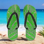 cheap Vacation Sandals-Men’s Blue Leaf Printed Flip Flops – Tropical &amp; Stylish Style for Beach Vacations, Island Hopping &amp; Beachside Dinners