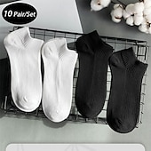 economico calzini da uomo-Per uomo 10 coppie Pacchi Multipli Calzini Calzini da Corsa Calzini Casual Nero Bianco Colore Semplice Vacanza Sport &amp; Outdoor Quotidiano Base Medio Primavera Autunno Moda Casual