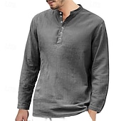 economico camicie casual da uomo-Per uomo Camicia Camicia Estiva Camicia casual Camicia da Spiaggia Camicia con Bottoni Nero Bianco Rosa Verde Blu Manica Lunga Semplice Henley Ferie Casual Quotidiano Bottonato Abbigliamento