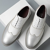 abordables Officiel-Chaussures richelieu pour homme en similicuir blanc et beige avec des touches de bleu – Chaussures de bal tendance pour hommes élégants