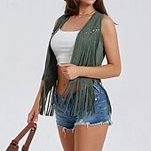 cheap Boho Tops-Women&#039;s Blouse Plain Active Modern Sleeveless V Neck Regular Tops Daily Holiday Fringe Black White Yellow Army Green Red Summer