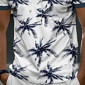 cheap Men&#039;s Hawaiian Polo-Men&#039;s Palm Tree Hawaiian Polo Shirts Golf Shirt Short Sleeve Polo Shirts Collared Shirts Casual Beach Wear Vacation Wear Tropical Wear Party Outfits 3D Print Quarter Zip Polo Summer Dark Navy Green