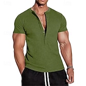 preiswerte Basic-T-Shirts-Herren T Shirt Henley Hemd T-Shirt Kurzarmshirt Kurzarm Henley Sommer Frühling Einfach Mode Designer Basic Knöpfe Urlaub Straße Ausgehen Schwarz Blau Grün Top T-Shirt für Herren