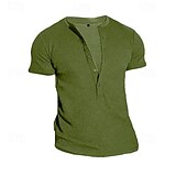 preiswerte Basic-T-Shirts-Herren T Shirt Henley Hemd T-Shirt Kurzarmshirt Kurzarm Henley Sommer Frühling Einfach Mode Designer Basic Knöpfe Urlaub Straße Ausgehen Schwarz Blau Grün Top T-Shirt für Herren